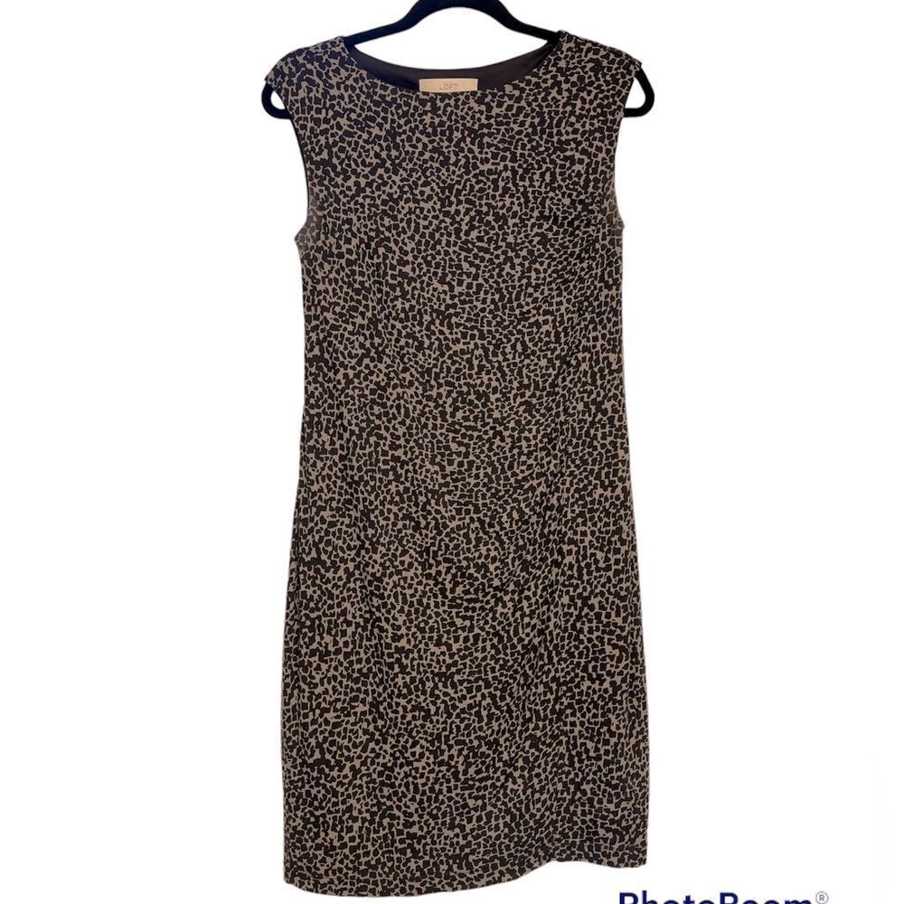 LOFT Black & Gray Print Dress (SM)